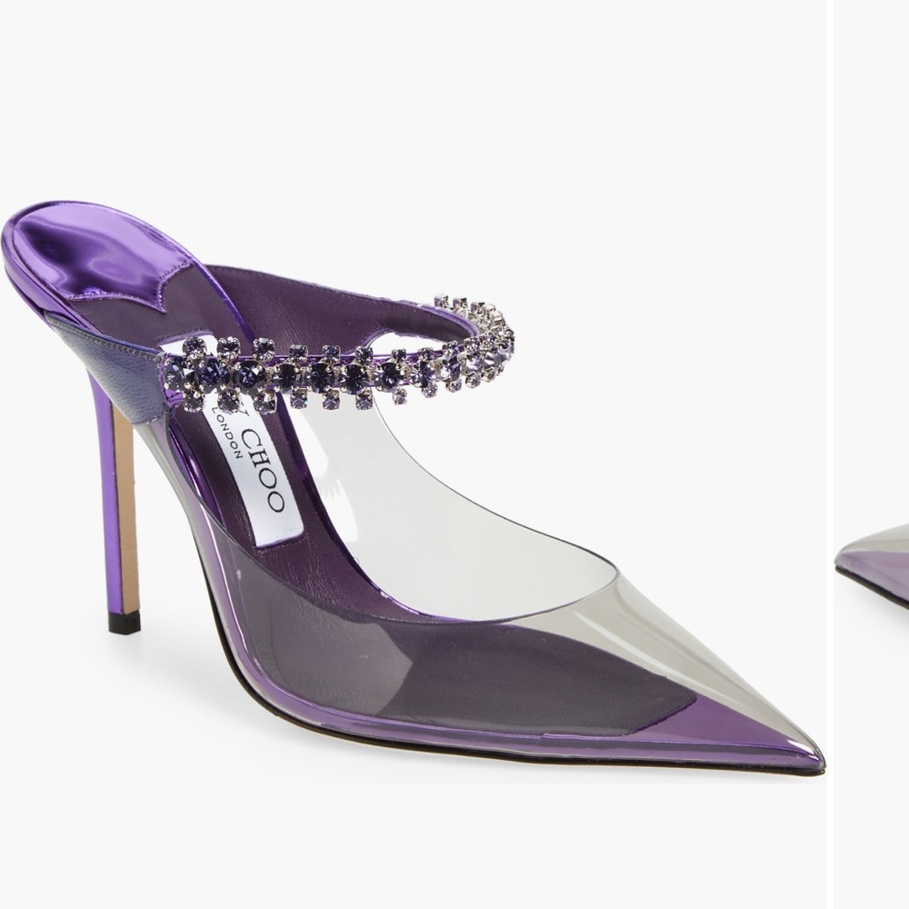 Jimmy Choo Bing 100 crystal strap embellished Mules